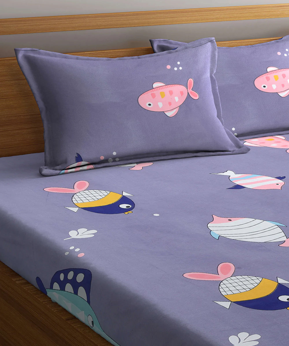 Dolphin Kids King Fitted Bedsheet With 2 Pillow Covers