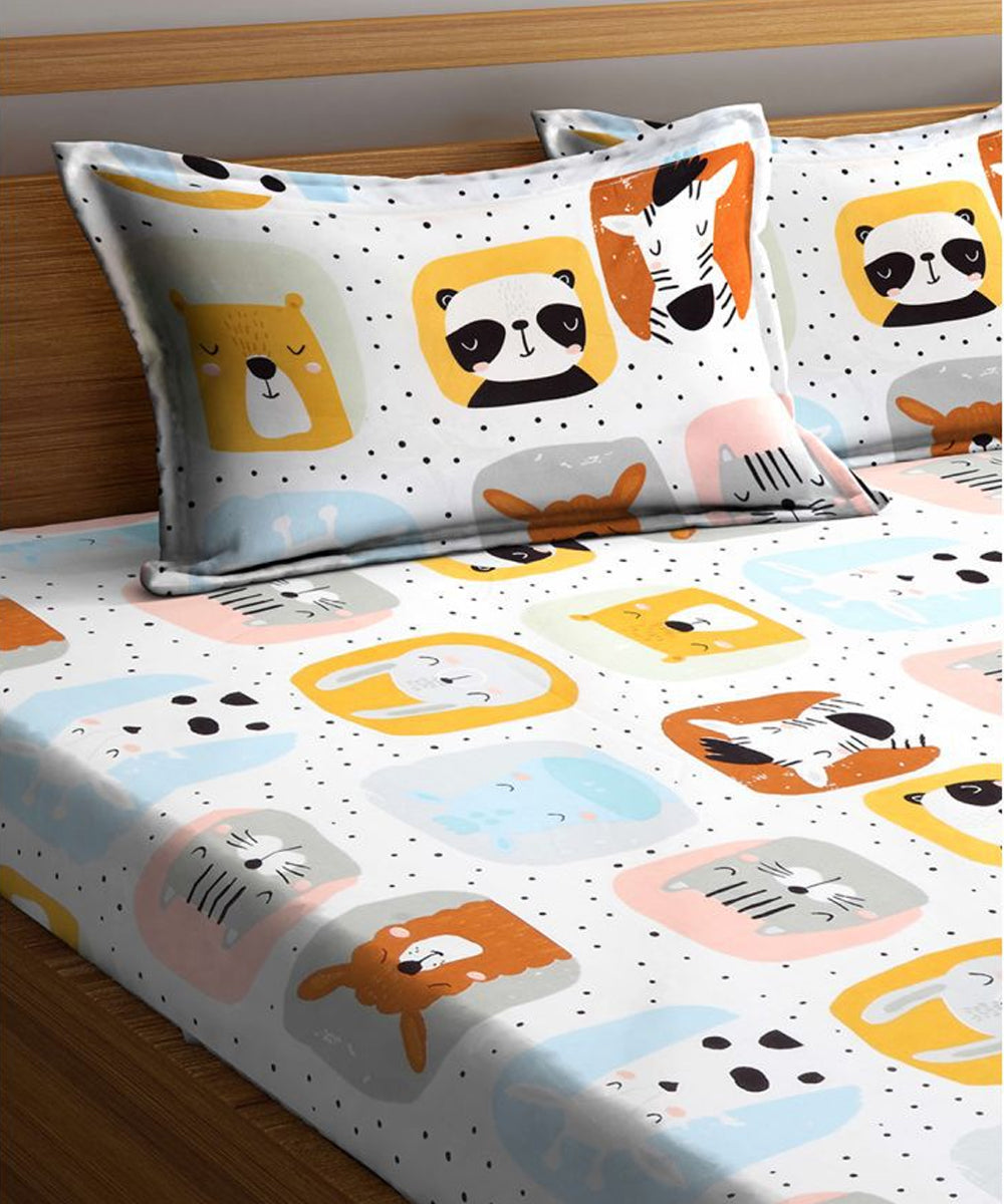 Cute Kids King Fitted Bedsheet With 2 Pilliow Covers