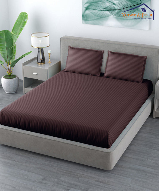 Brown Queen Fitted Bedsheet With 2 Pillow Covers