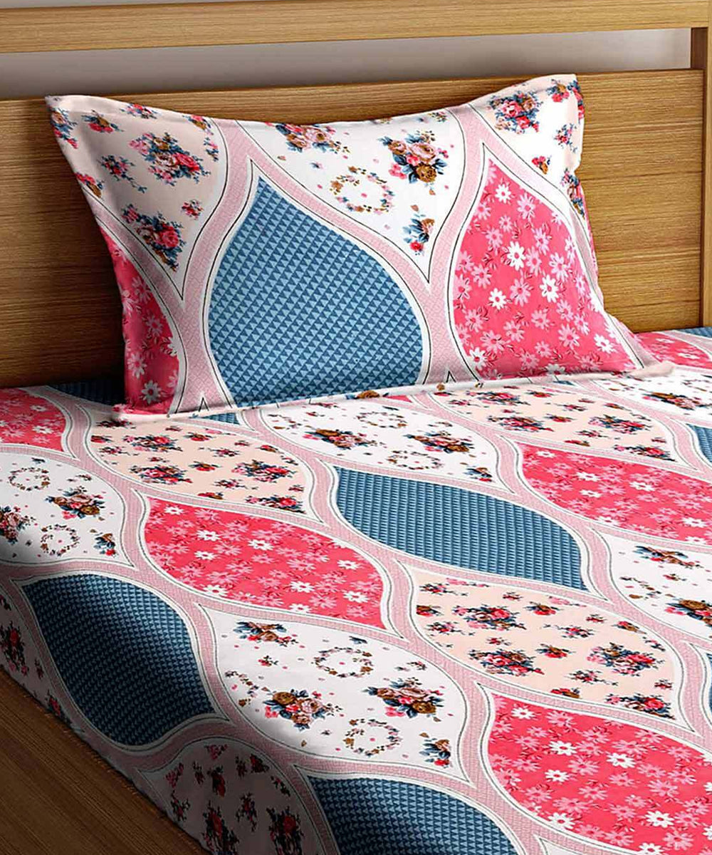 Multi Color Floral Single Fitted Bedsheet With 1 Pillow Cover
