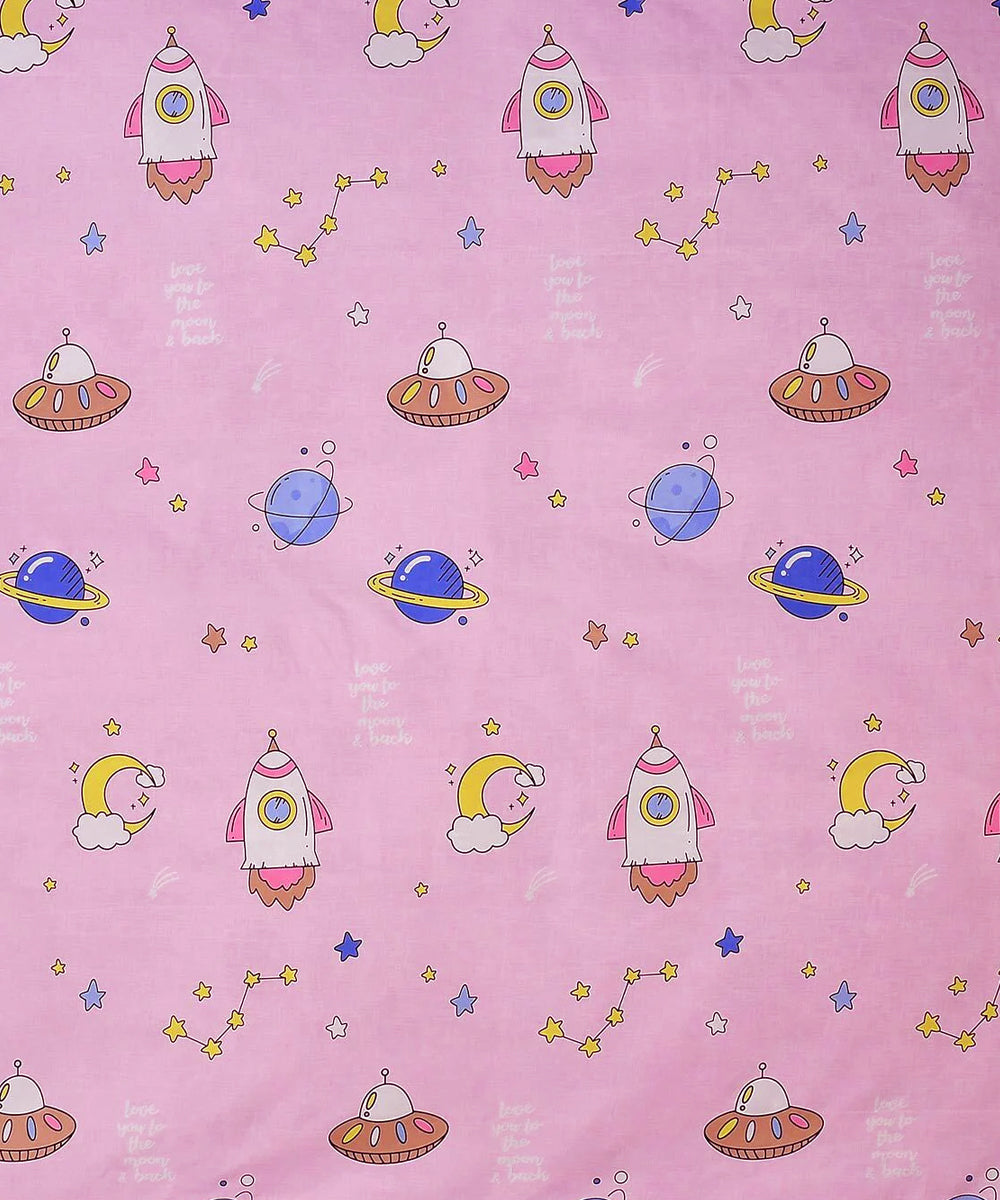 Pink Kids Single Fitted Bedsheet With 1 Pillow Cover