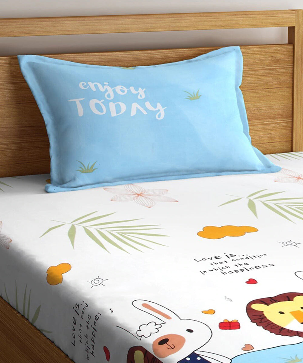 Multi Color Kids Single Fitted Bedsheet With 1 Pillow Cover