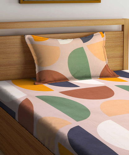 Multi Color Single Fitted Bedsheet With 1 Pillow Cover