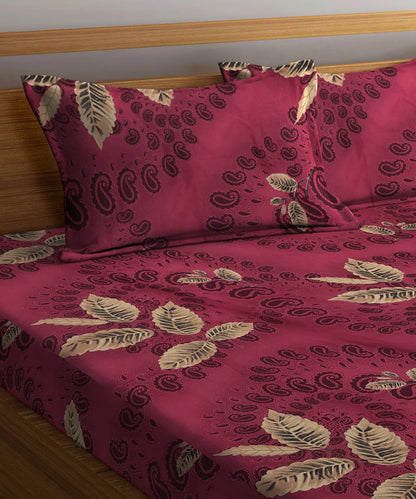 Red Floral Single Bedsheet With 1 Pillow Cover