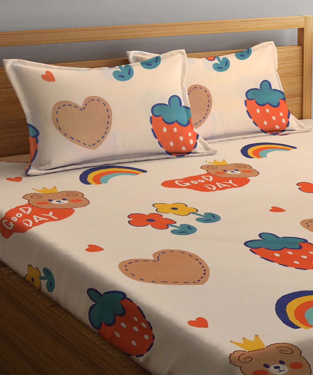 Pretty Kids King Fitted Bedsheet  with 2 Pillow Covers