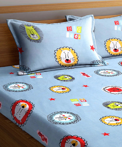 Cute Lions King Size Bedsheet With 2 Pillow Cover