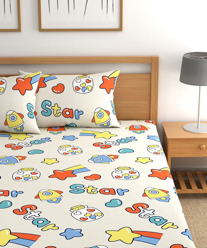 Star Kids Flat Double Bedsheet With 2 Pillow Cover
