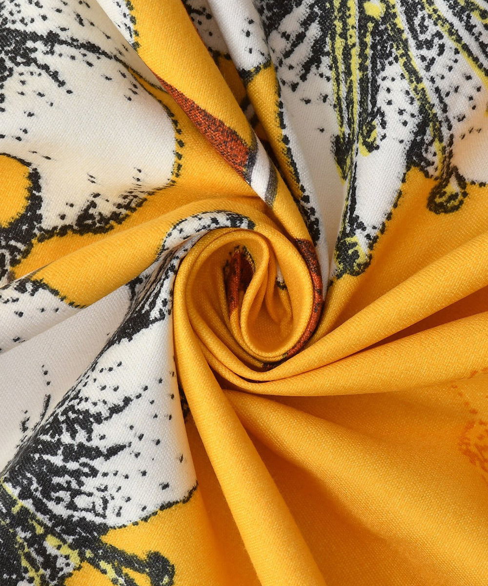Mustard Floral Single Fitted Bedsheet With 1 Pillow Cover