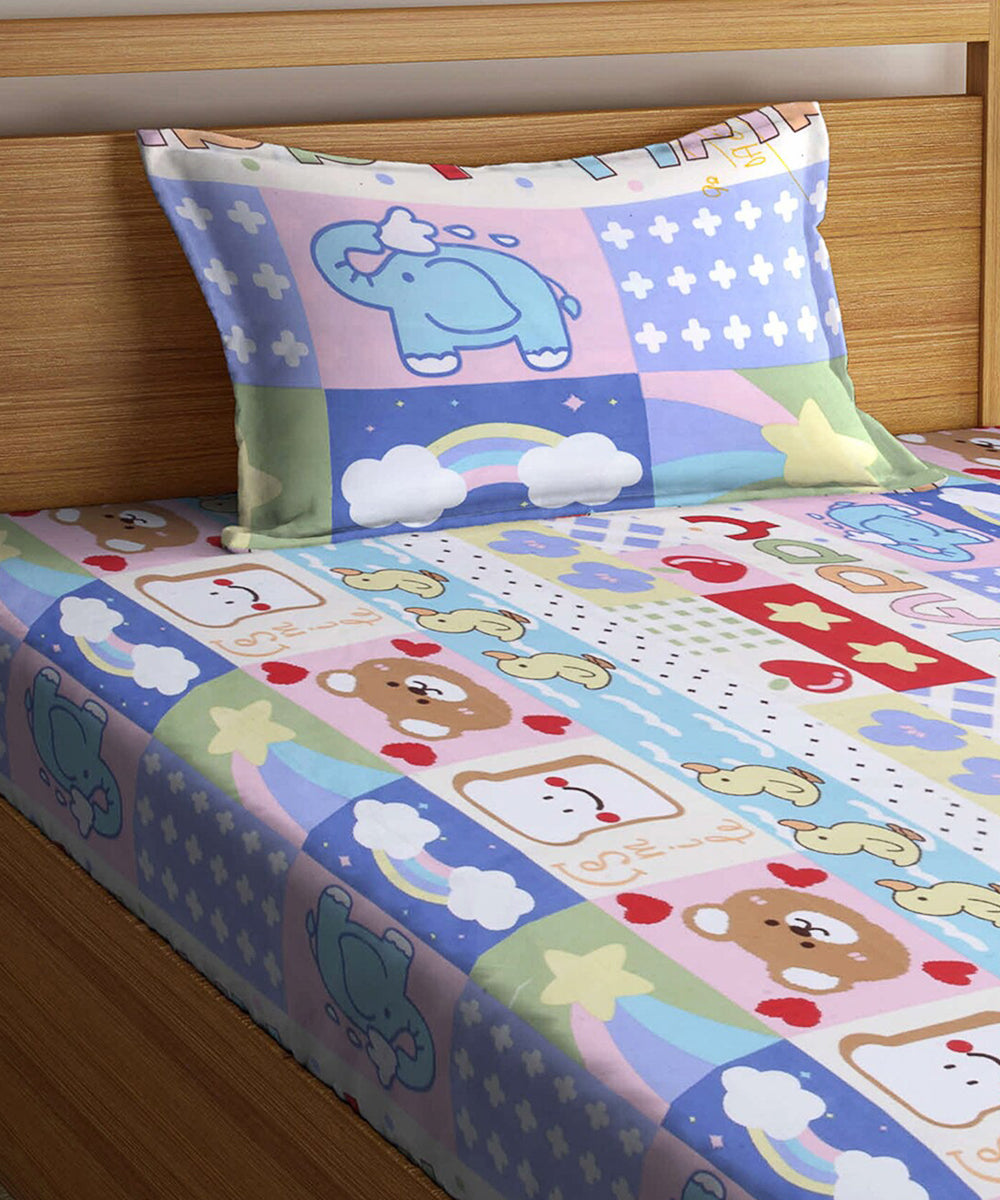 Cute Kids Single Bedsheet With 1 Pillow Cover