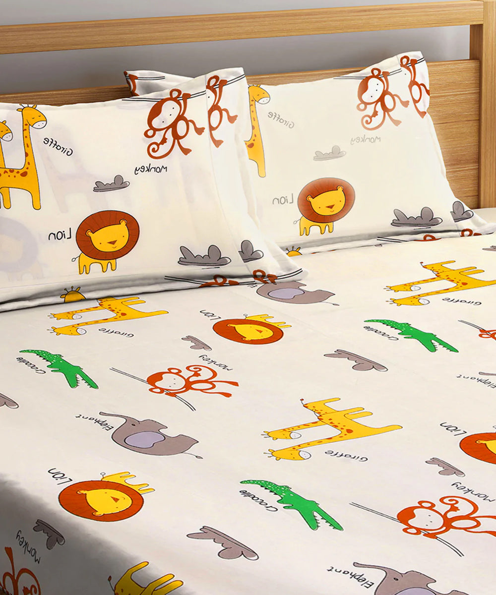 Cute Kids Super King Fitted Bedsheet With 2 Pillow Covers