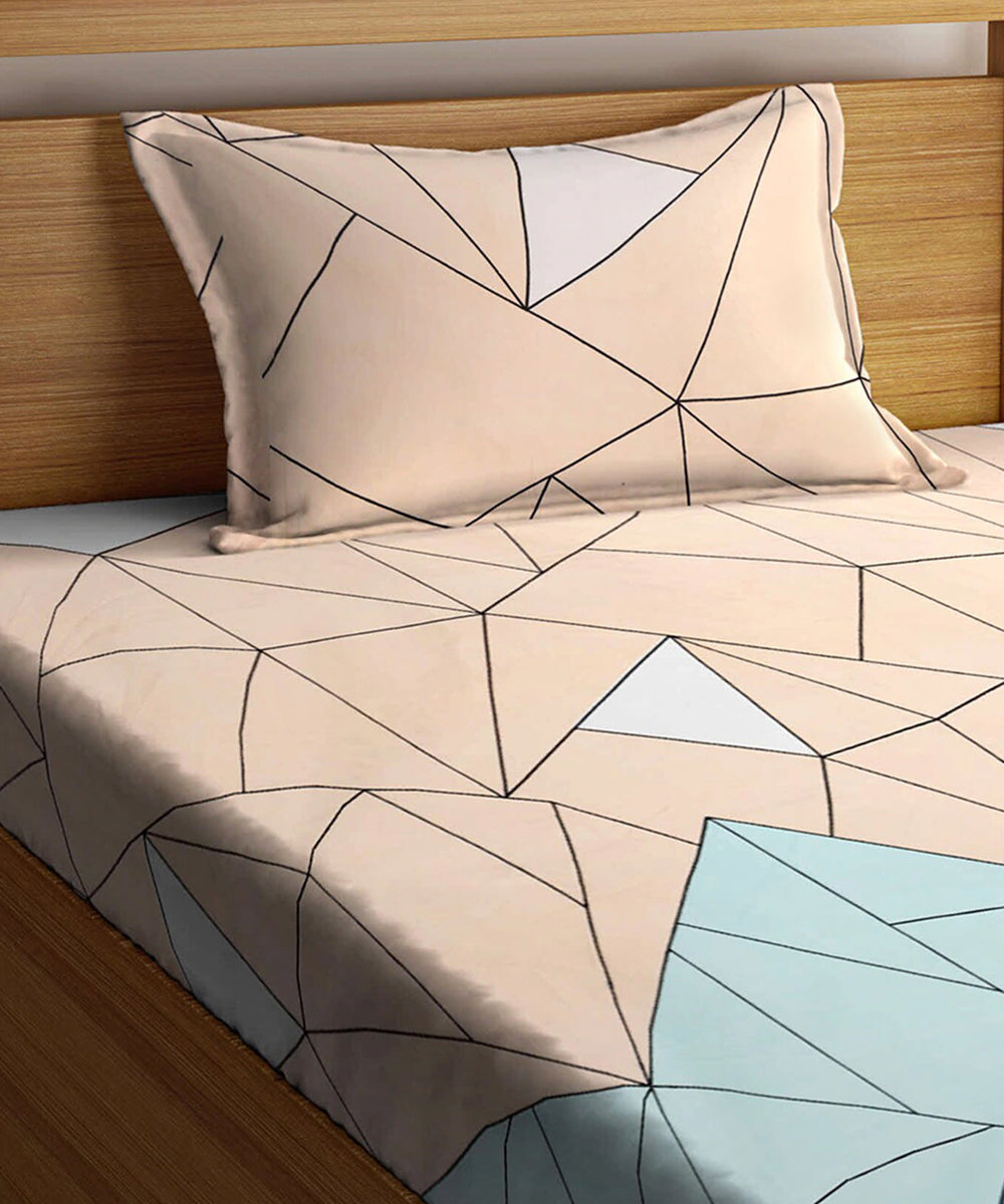Multi Color Geometric Single Fitted Bedsheet With 1 Pillow Cover
