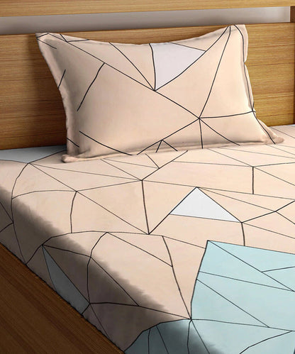 Multi Color Geometric Single Fitted Bedsheet With 1 Pillow Cover