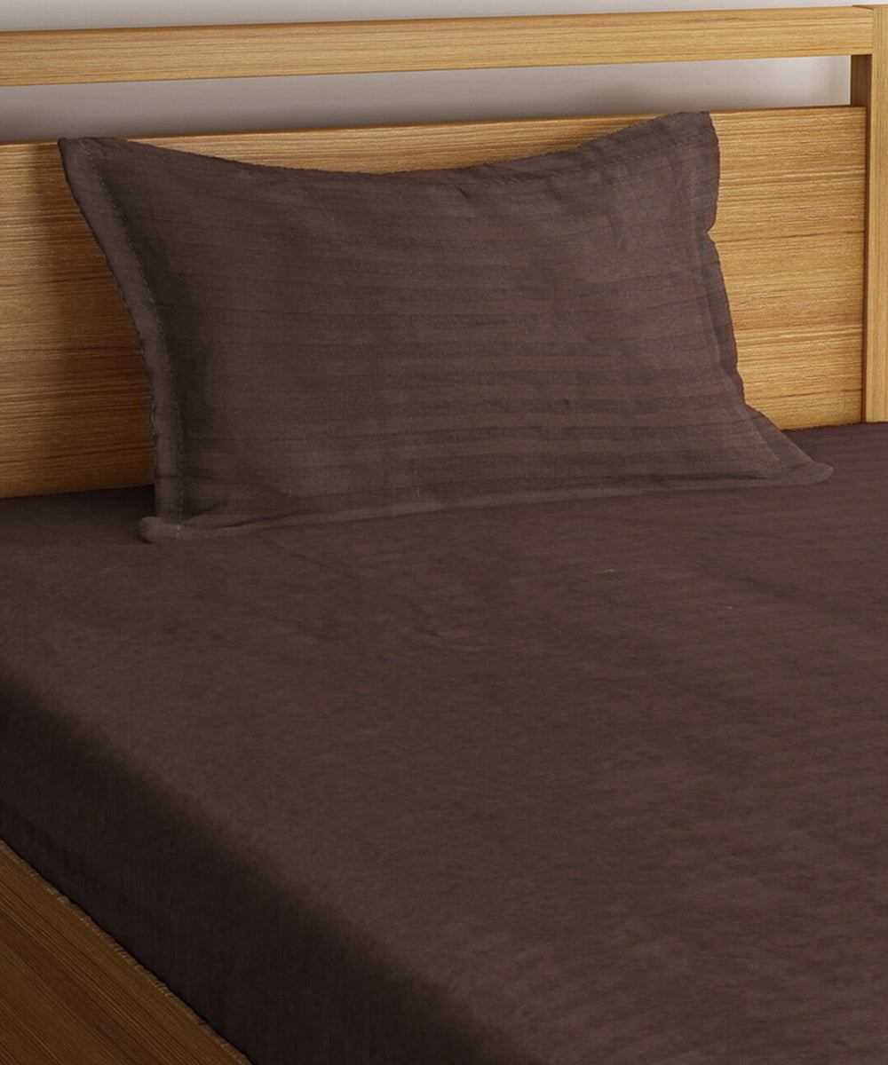 Brown Single Fitted Bedsheet With 1 Pillow Cover