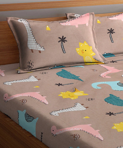 Cute Dinosaur Queen Fitted Bedsheet With 2 Pillow Covers