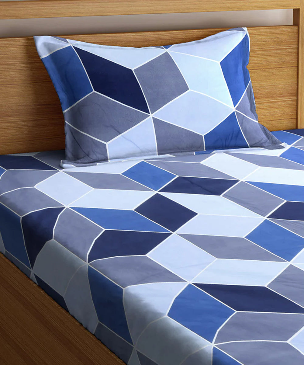Rhombus Blue Single Bedsheet With 1 Pillow Cover