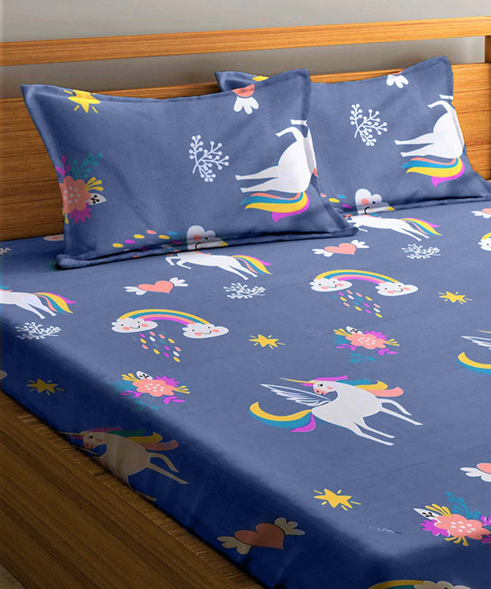 Unicorn King Size Bedsheet With 2 Pillow Covers