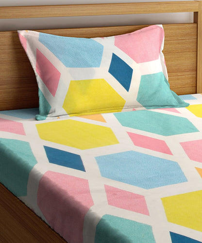 Hexa Geometric Single Fitted Bedsheet With 1 Pillow Cover