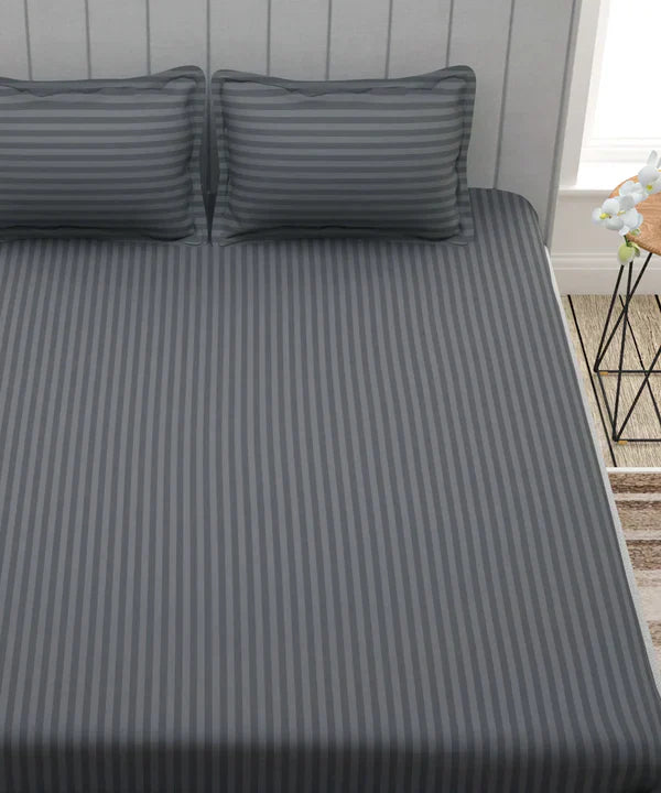 Grey Satin Stripe Bedsheet with Pillow Cover