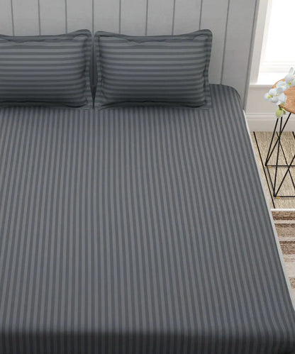 Grey Satin Stripe Bedsheet with Pillow Cover