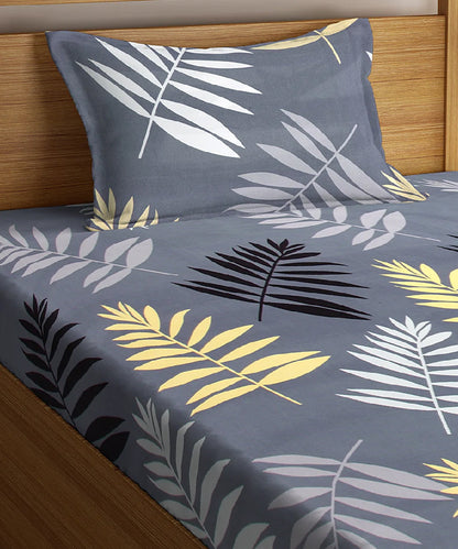 Grey Floral Single Bedsheet With 1 Pillow Cover