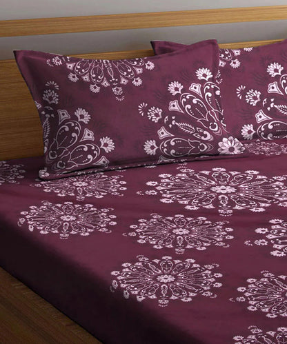 Wine Floral Single Bedsheet With 1 Pillow Cover