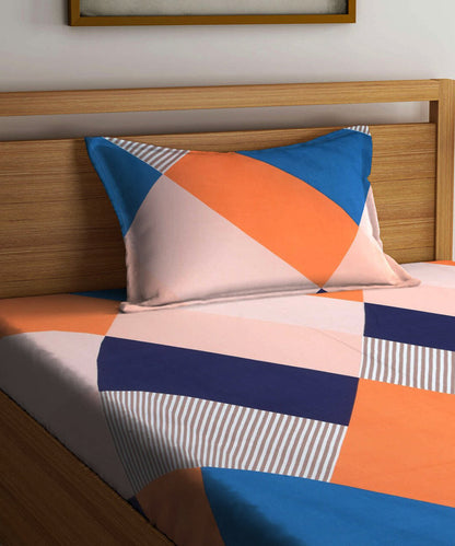 Multicolor Single Fitted Bedsheet With 1 Pillow Cover