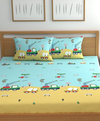 Cars Kids King Size Bedsheet with 2 Pillow Covers