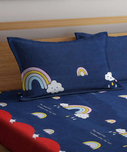 Rainbow Kids Super King Fitted Bedsheet  with 2 Pillow Covers