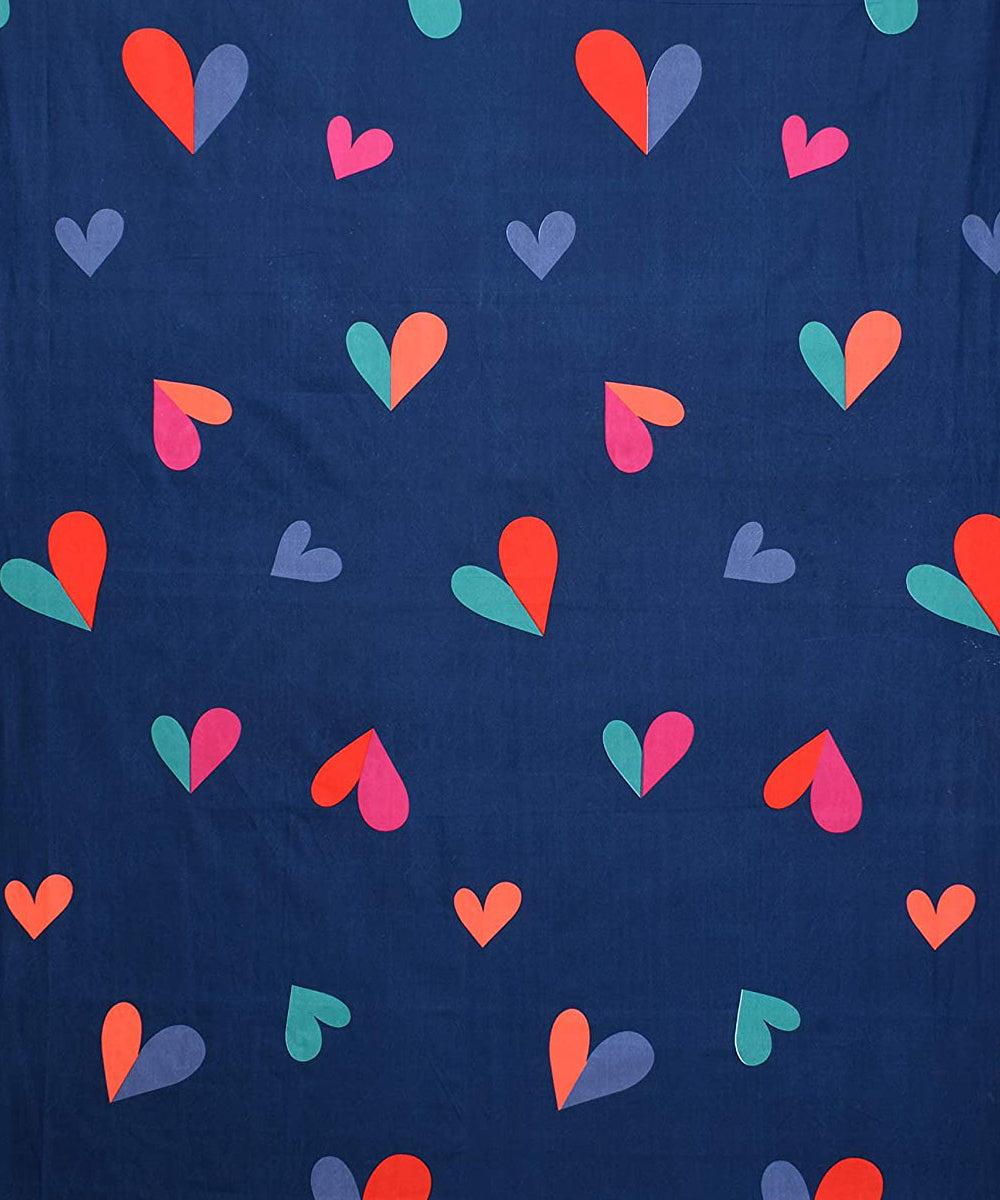 Hearts Blue Single Bedsheet With 1 Pillow Cover