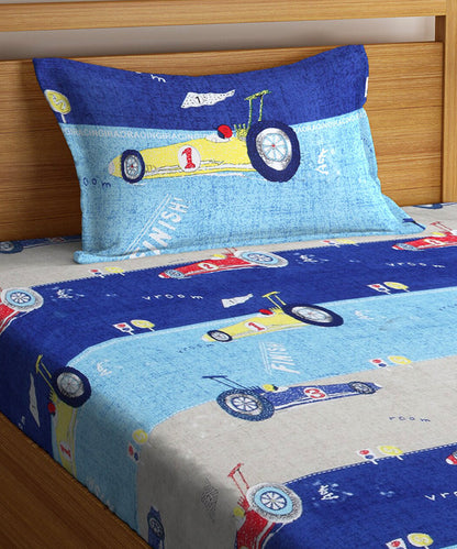 Turbo Racer Dreams Kids Single Bedsheet With 1 Pillow Cover