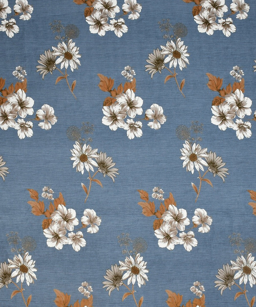 Blueish Grey Floral King Fitted Bedsheet With 2 Pillow Covers