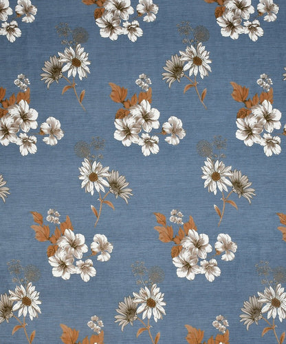 Blueish Grey Floral King Fitted Bedsheet With 2 Pillow Covers