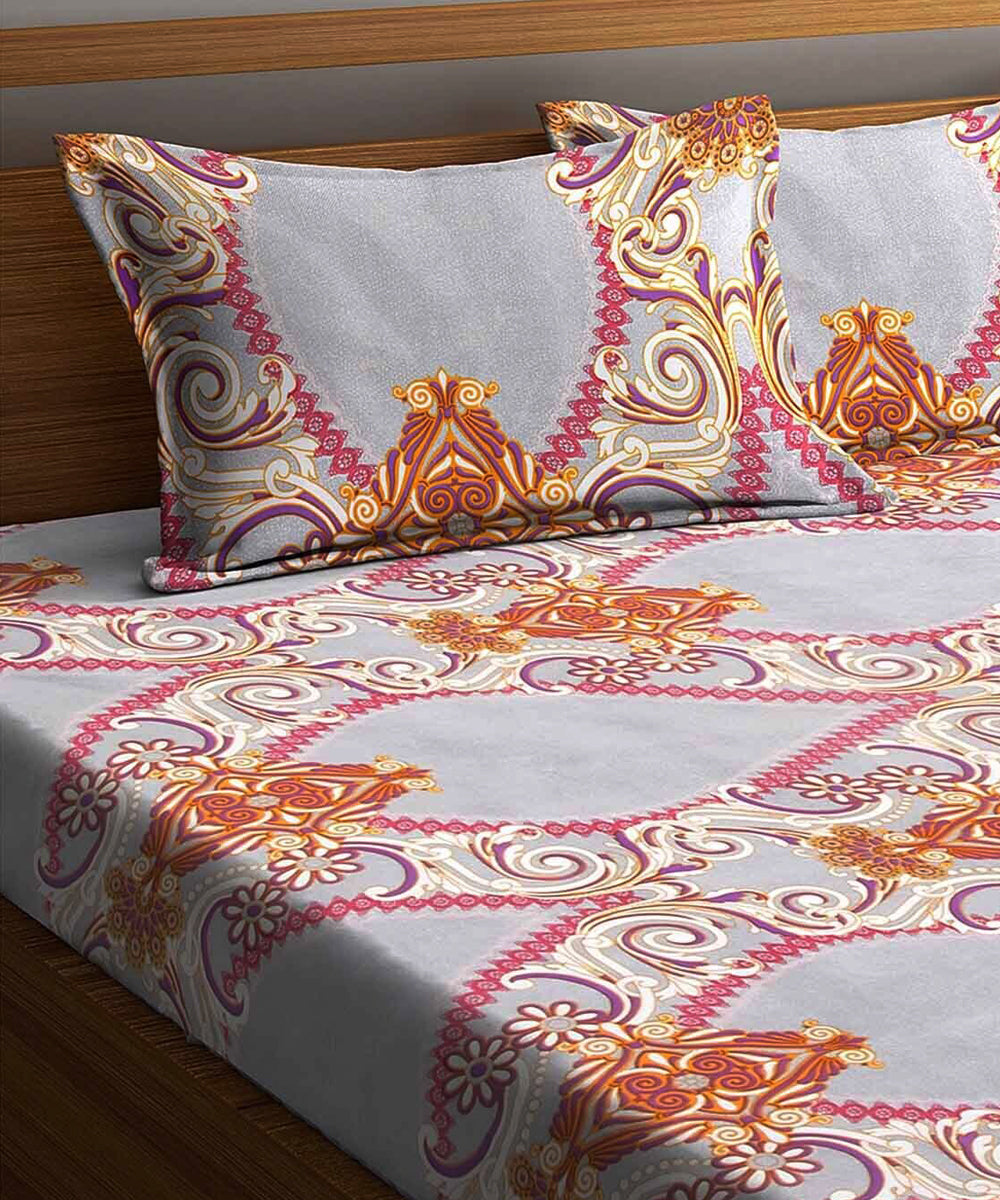 Mauve Printed Double Bedsheet with 2 Pillow Covers