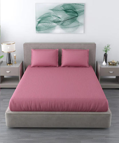 Pink Satin Stripe Bedsheet with Pillow Cover