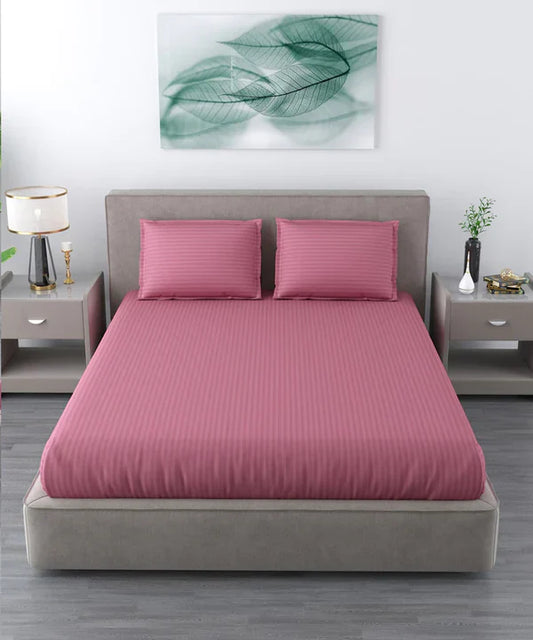 Pink Satin Stripe Bedsheet with Pillow Cover
