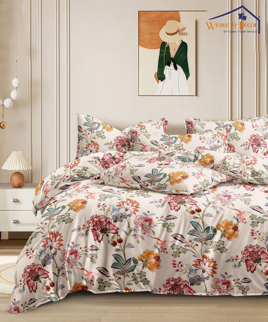 Blossom Medley  Queen Fitted Bedsheet With 2 Pillow Covers