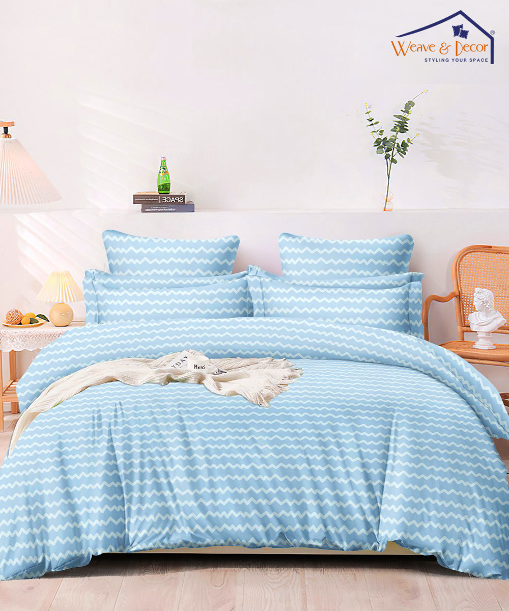 Blue Zigzag King Fitted Bedsheet With 2 Pillow Covers