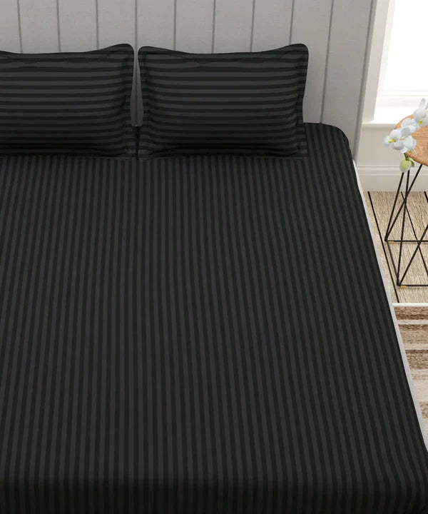 Charcoal Satin Stripe Bedsheet with Pillow Cover