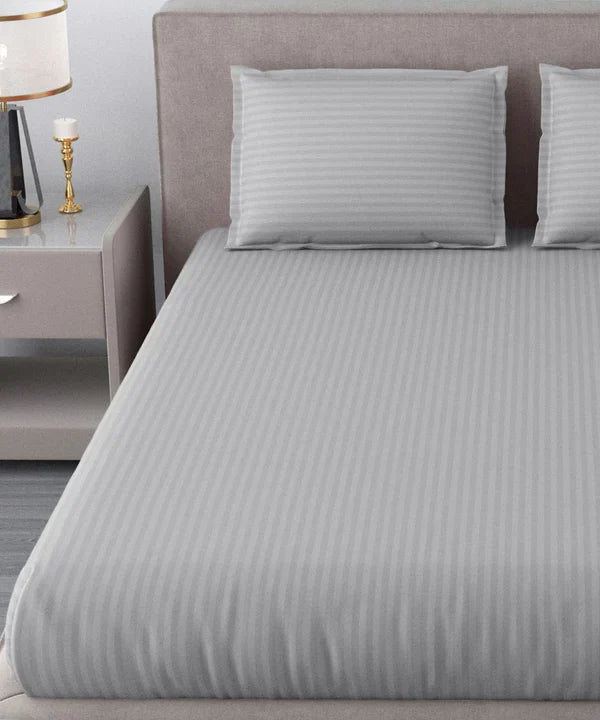 Light Grey Satin Stripe Bedsheet with Pillow Cover