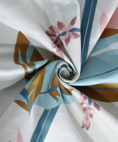 Green And Beige Floral Bedsheet with 2 Pillow Covers