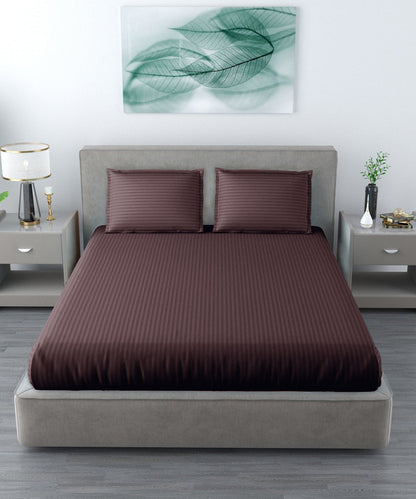 Brown Queen Fitted Bedsheet With 2 Pillow Covers