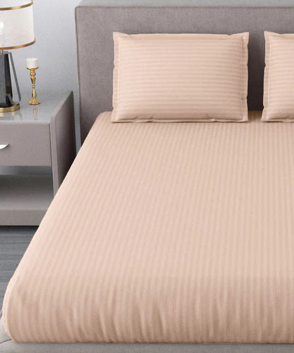 Cream Satin Stripe Bedsheet with Pillow Cover