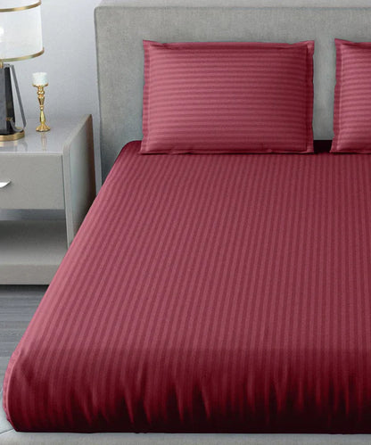 Maroon Satin Stripe Bedsheet with Pillow Cover