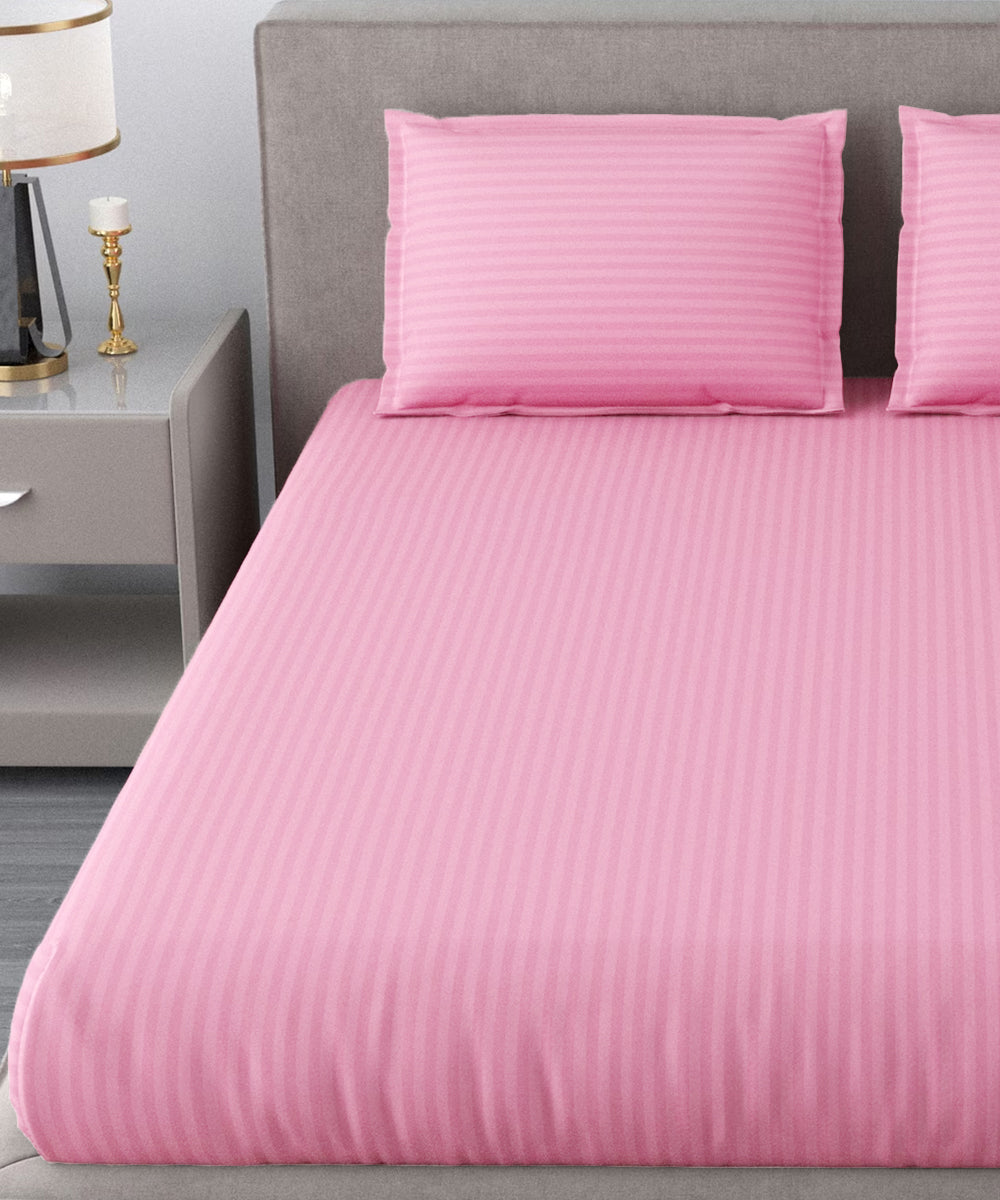 Sample Pink Satin Stripe King Size Bedsheet With 2 Pillow Covers