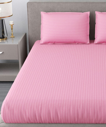 Sample Pink Satin Stripe King Size Bedsheet With 2 Pillow Covers