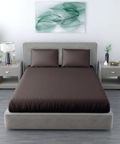 Brown Satin Stripe Bedsheet with Pillow Cover