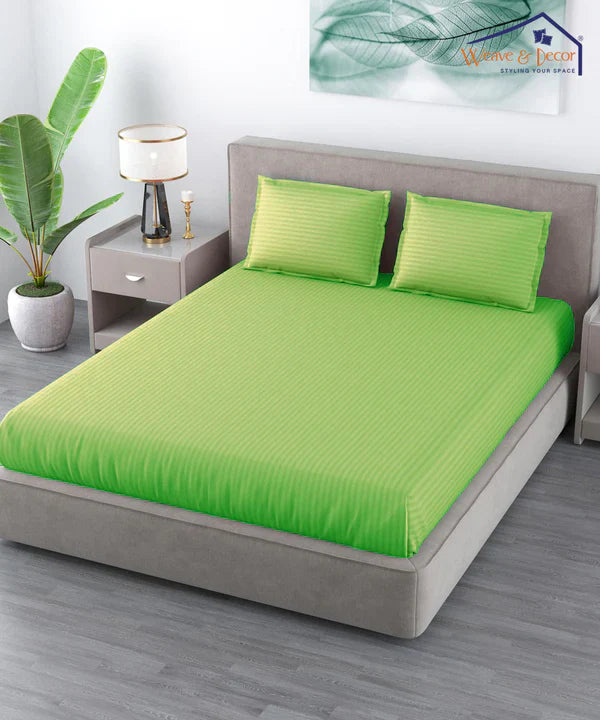Green Satin Stripe Bedsheet with Pillow Cover