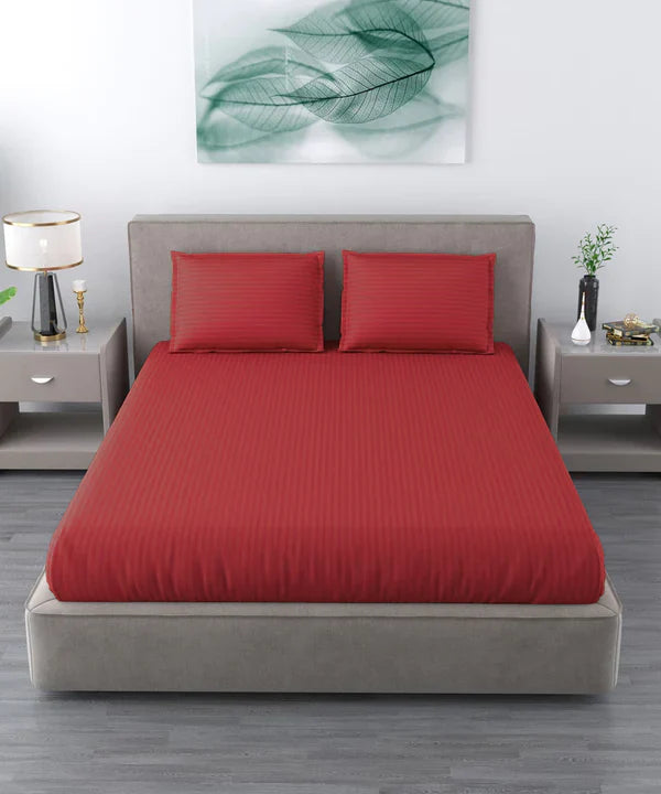Red Satin Stripe Bedsheet with Pillow Cover