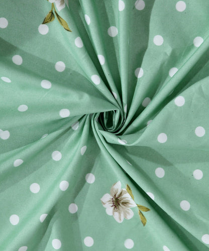 Green & White Floral Bedsheet With 2 Pillow Cover