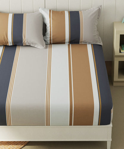 Multicolour Lines Super King Fitted Bedsheet With 2 Pillow Covers